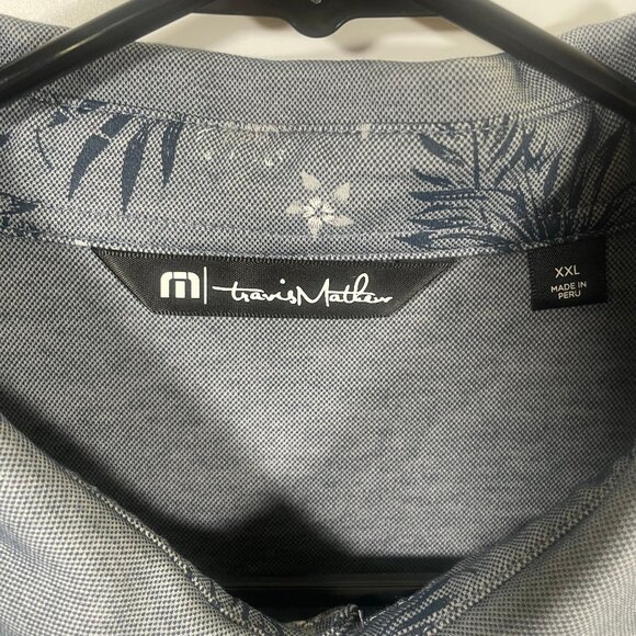 Travis Mathew Floral Pocket Polo Shirt Mens XXL Golf SS Gray Blue No Maps Hawaii - Picture 3 of 7